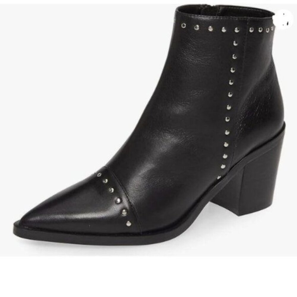 FSJ Women Block Low Mid Heels Ankle Boots Pointy Toe Rivets Studs Boots Black